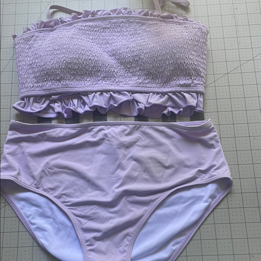 Lavender Ruffled Bandeau Set bikini size large